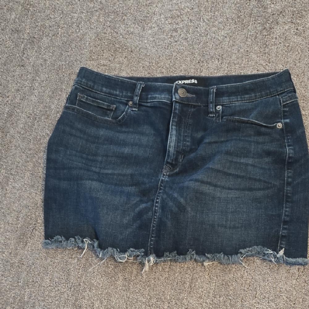 Express Dark Blue Frayed Mini Skirt